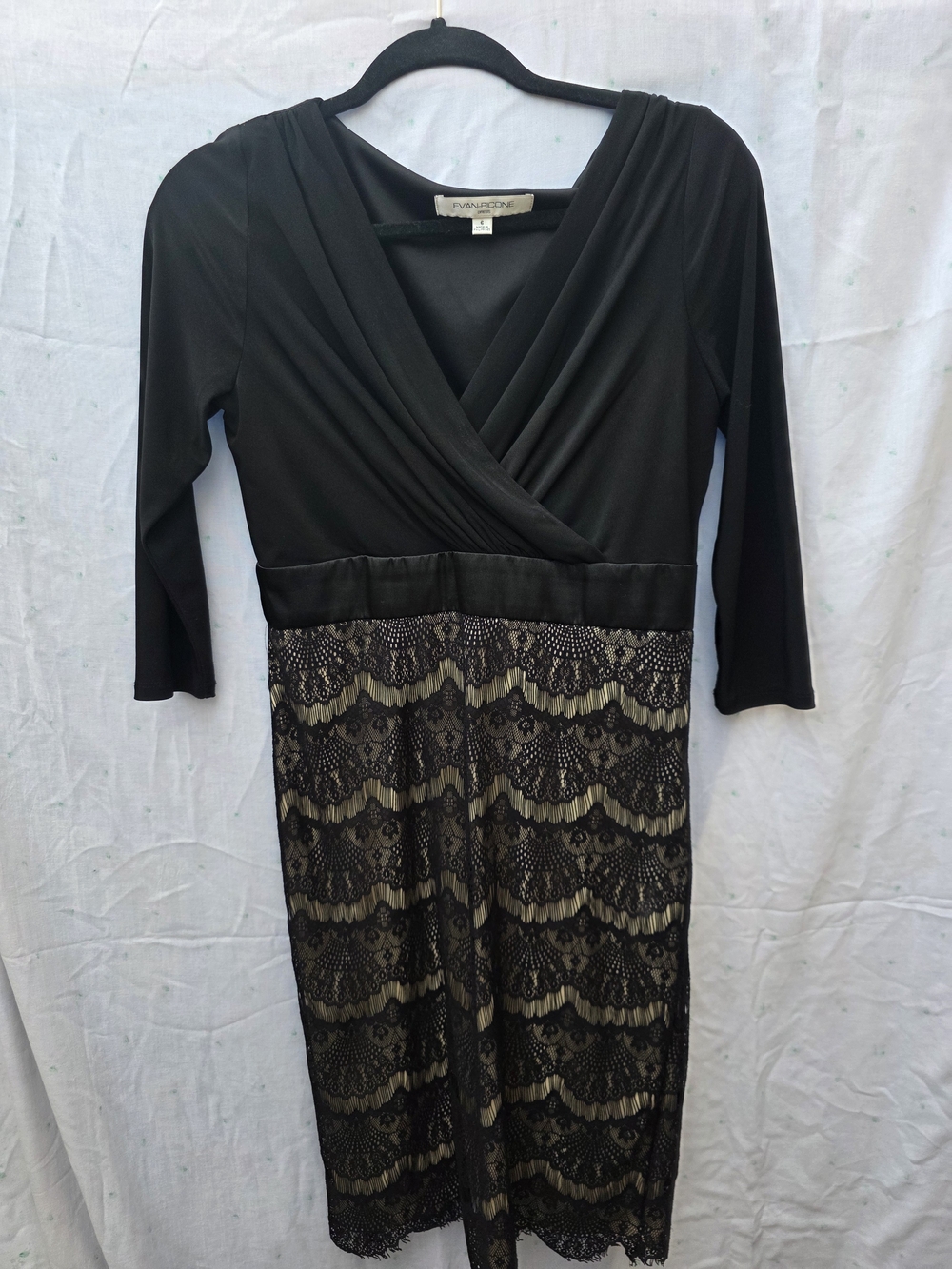 Evan Picone Black Lace-Overlay Midi Dress with Cream Lining